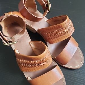 Madewell Brown Open Toe Strap Wood Block Heel Sandal Leather Shoes Size 6 1/2